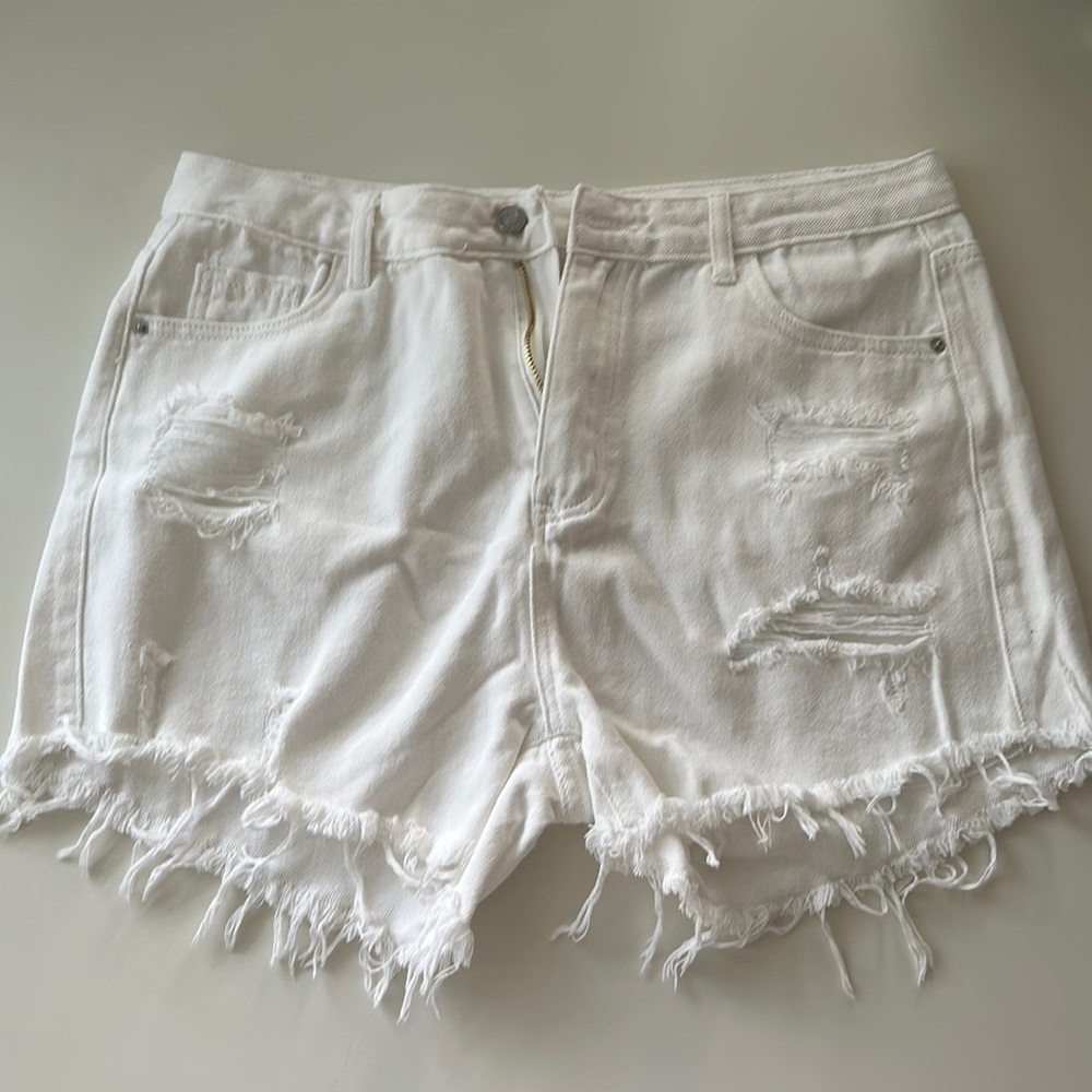 Shein Raw Hemmed Ripped Denim White Shorts